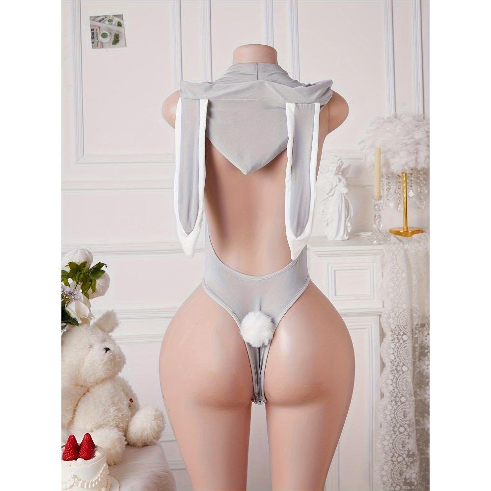 Backless bunny onesie bodysuit solid color